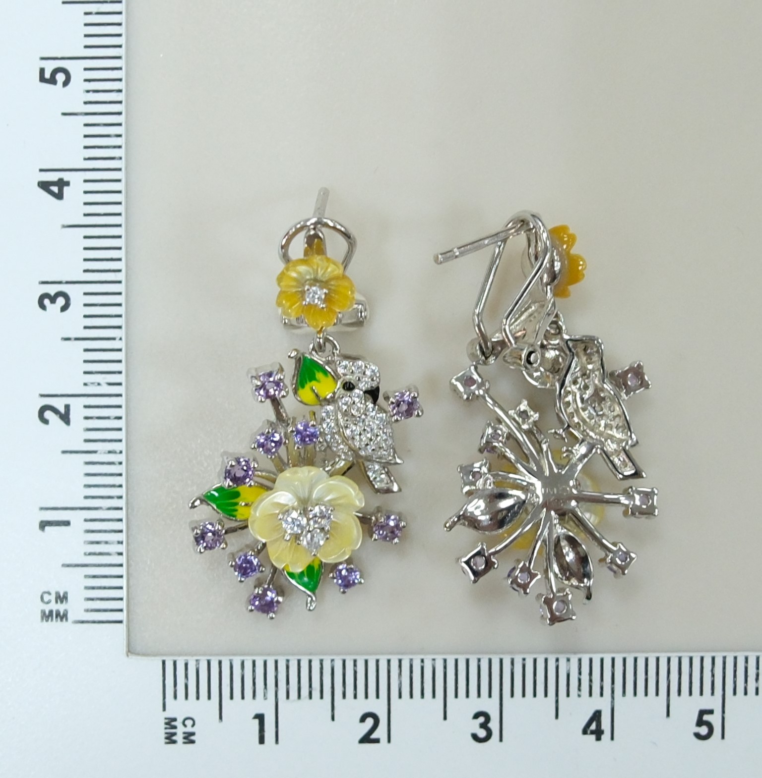 Серебряные серьги с перламутром "Попугай"